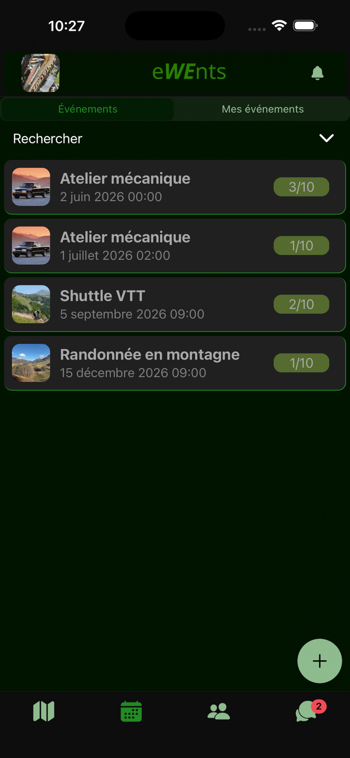 Liste des événements